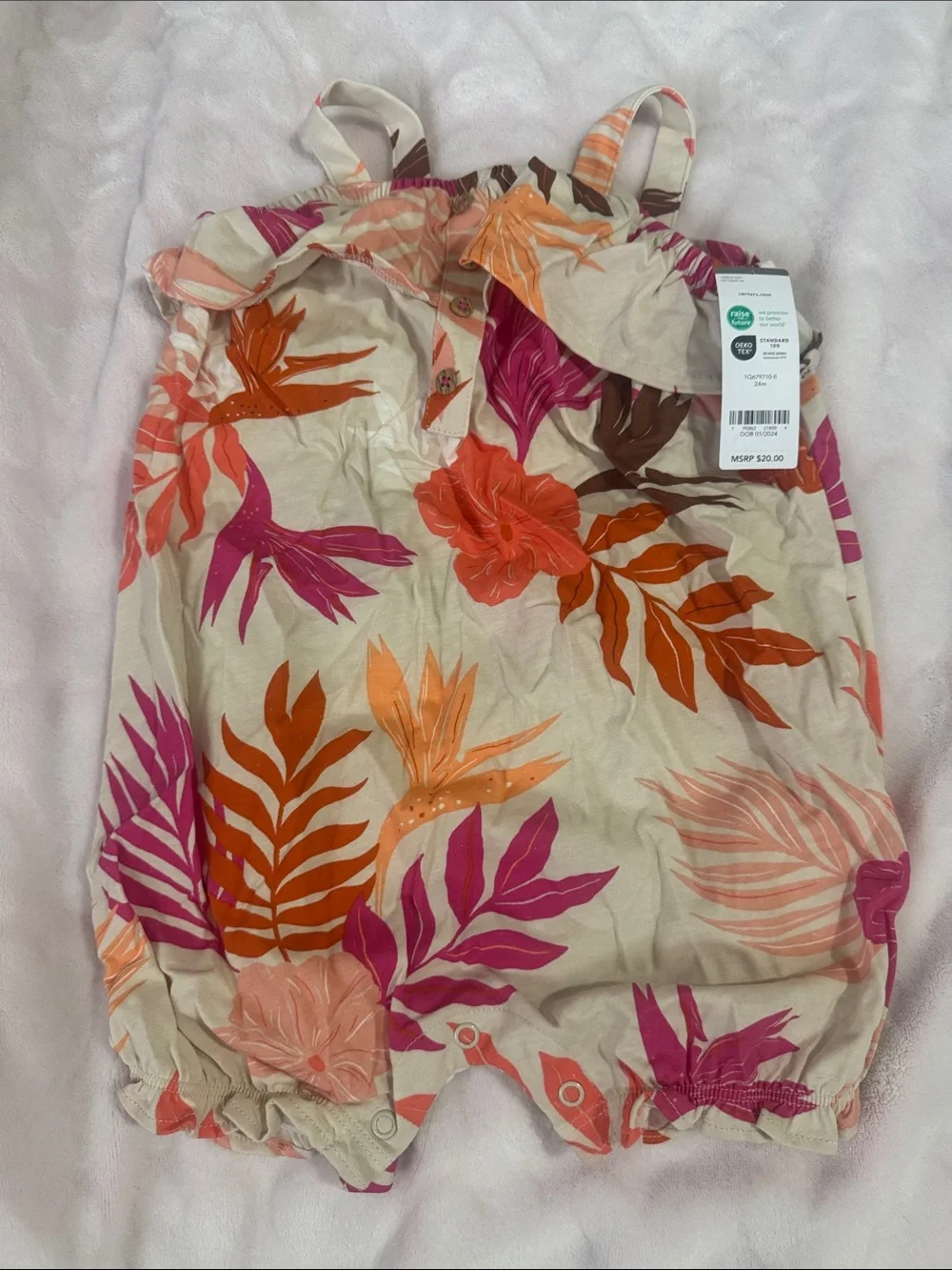 Carter's Tropical Floral One-Piece Romper in Pink, Orange & Cream
